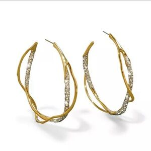 NEW Intertwined Gold Two Tone Pave’ Hoop Earrings Alexis Bittar Solanales AP29